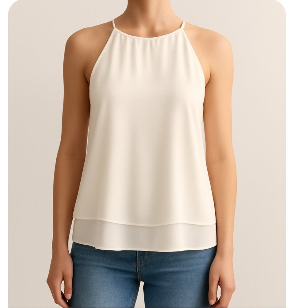 Saint Tropez West Ivory Layered Tank Top Halter Back Cream Sz.XL